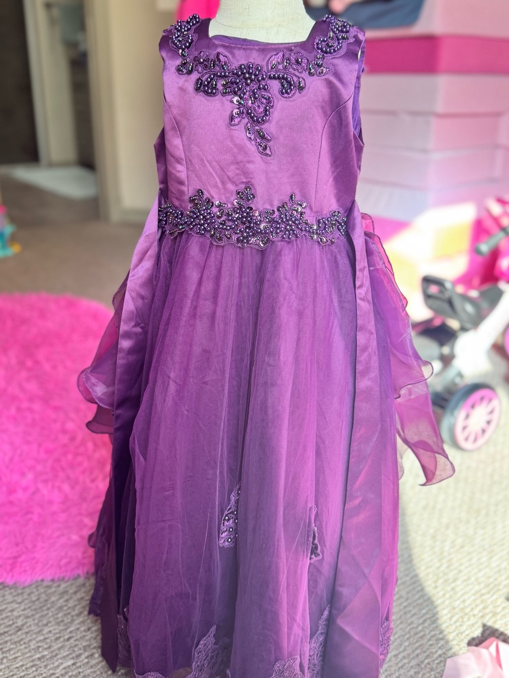 Girls' Purple Embellished Tulle Party Dress